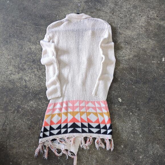 Roxy Sweater Womens S Ivory Cardigan Wrap Open Front Boho Aztec Southwestern - Picture 3 of 8